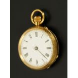 A Continental 18 carat gold cased open faced fob watch, late 19th century,