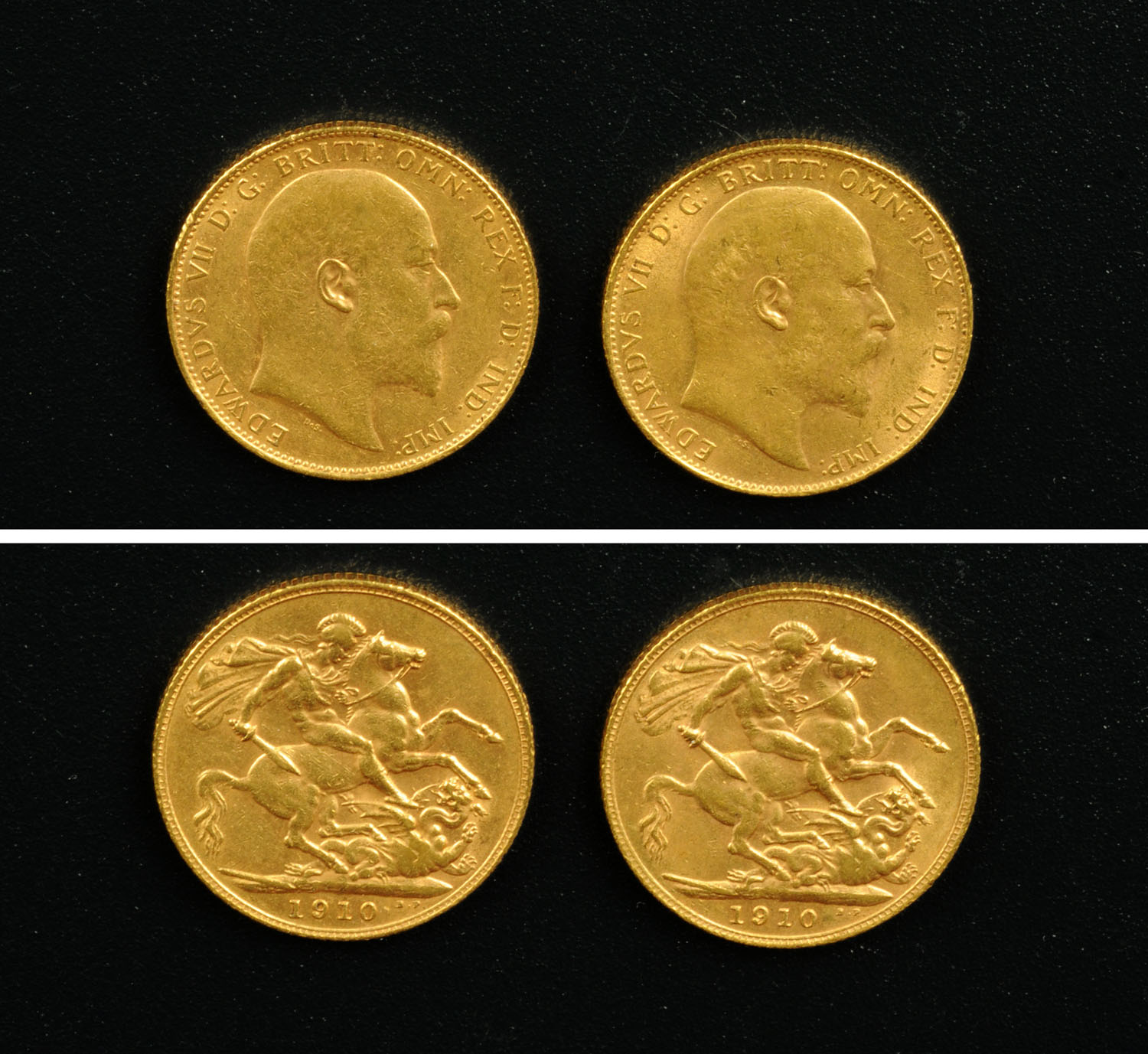 Edward VII, 2 x sovereigns, 1910.