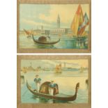 A pair of Venetian woven pictures, canal scenes. 44 cm x 63 cm, framed.