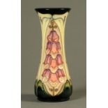 A Moorcroft Foxglove pattern vase, date cipher for 1994, waisted form,