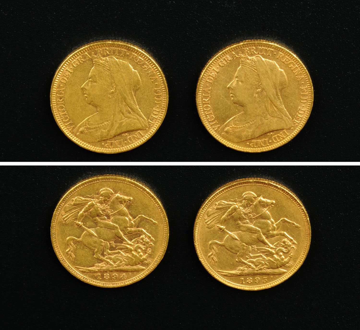 Victoria, 2 x sovereigns, 1894 Melbourne and 1895, F-F+.