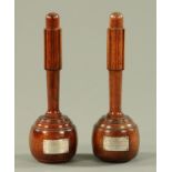 A pair of turned presentation mallets,