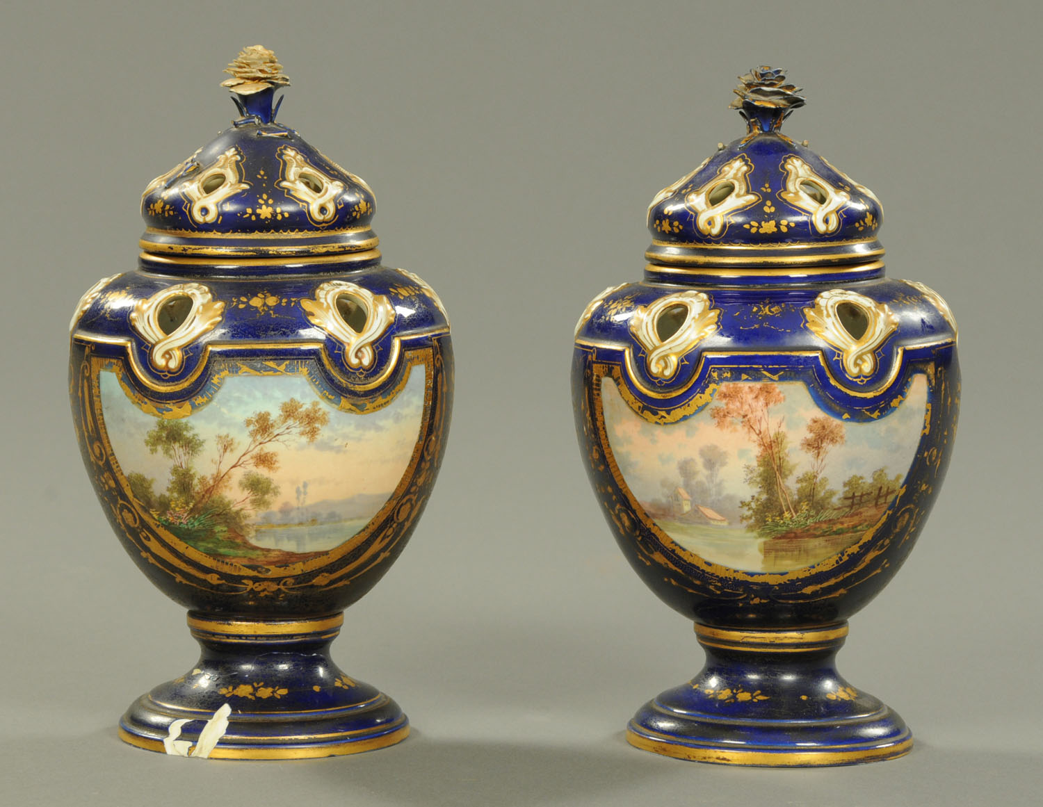 A pair of Sevres style pot pourri vases and covers, 19th century, - Image 2 of 2