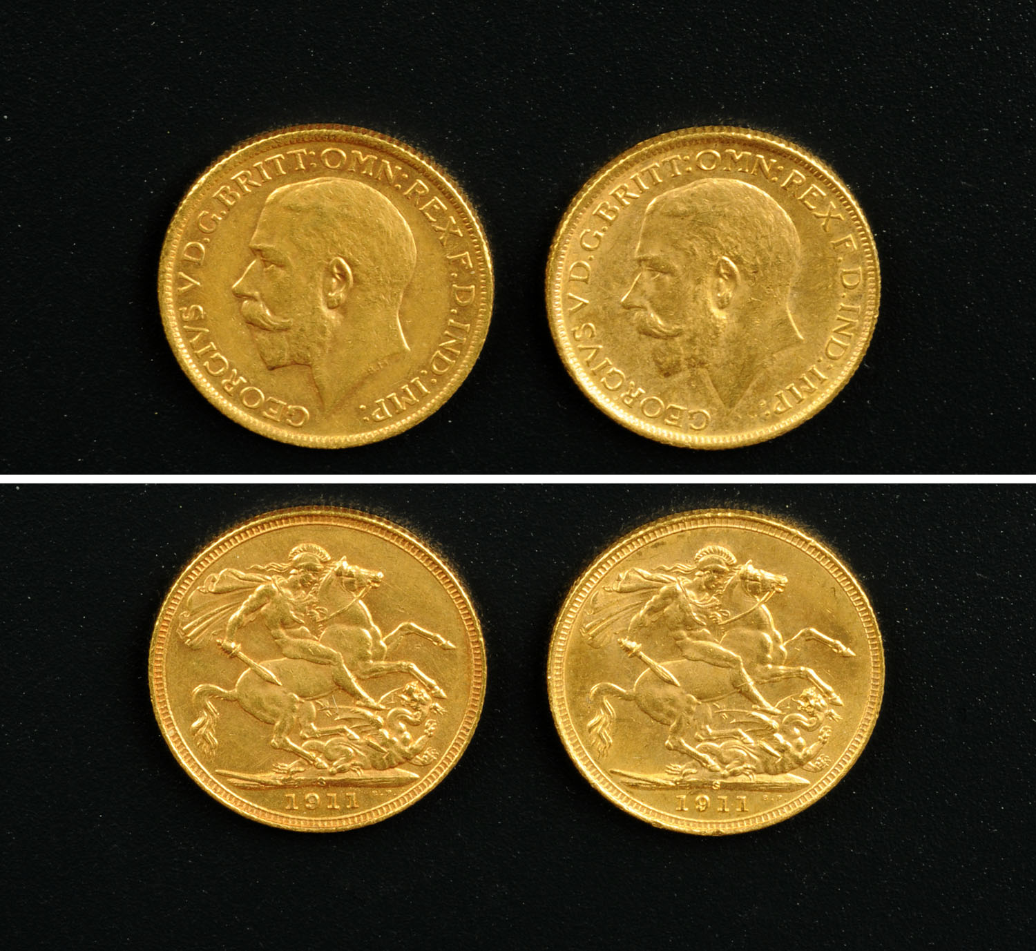 George V, 2 x sovereigns, 1911, both Sydney Mint, VF.