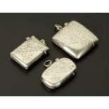 Three silver Vesta cases, Chester 1900 maker E.J. Trevitt & Sons, Birmingham 1904 maker Samuel M.