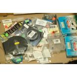 Box of ten packs of fly spoons, 2 boxed fly lines, box of flies and large quantity of accessories.