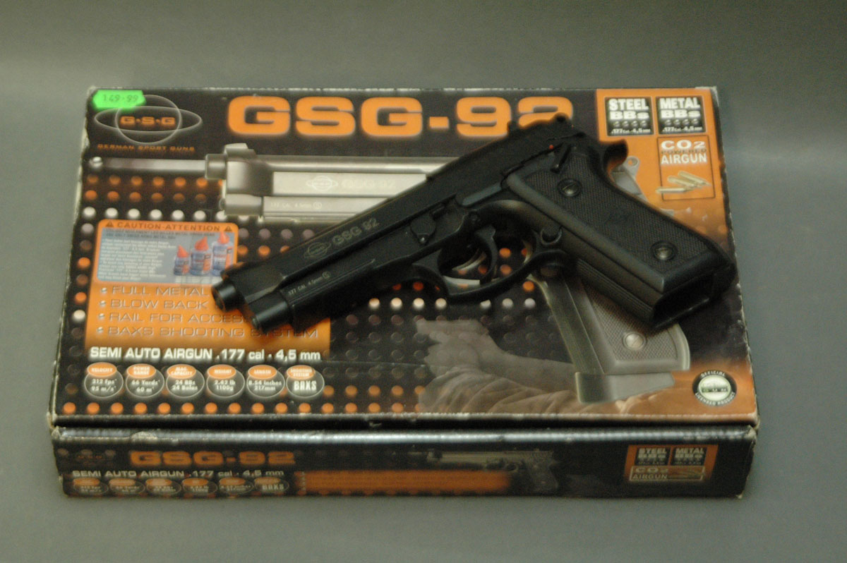 A GSG 92 .177 BB Pistol with box, instructions, etc. Serial No. W01090729283.