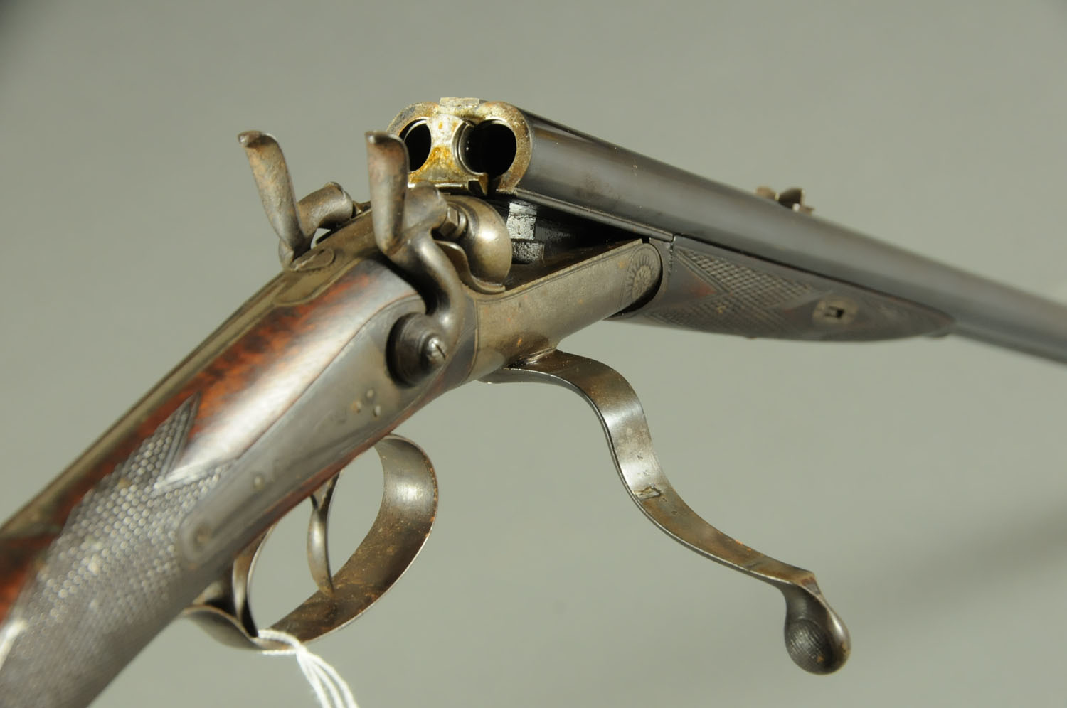 An E.M. Reilly & Co. 36 x 2 1/4 Cal. double hammer rifle, with 26" barrels, barrels inscribed "E.M.