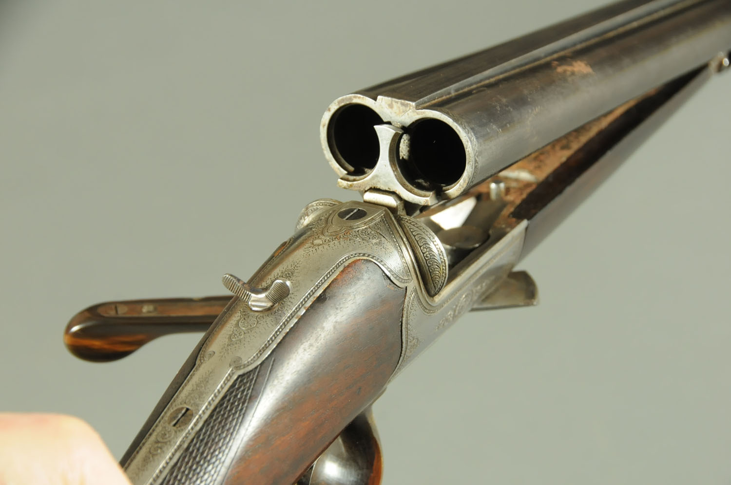 A Continental 16 bore side/side Teschner-Collath Patent slide and tilt under lever shotgun,