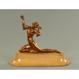 An Art Deco patinated spelter figure of a dancing female, circa 1920/30's,