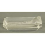 A French moulded glass pin dish, circa 1930's, rectangular form with canted corners,