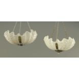 A pair of moulded glass ceiling lights, circa 1920's,