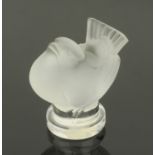 A Lalique moulded glass wren, second half 20th century, part frosted body on a clear pedestal base,