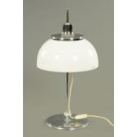 A Harvey Guzzini chrome adjustable table lamp, circa 1970's with white Perspex domed shade,