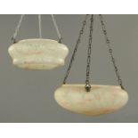 Two mottled glass ceiling light shades, circa 1920/30,