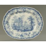 A 19th century Blackhurst & Tunnicliffe Athens pattern blue and white transfer printed turkey plate.