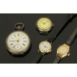 A ladies 9 ct gold cased Vertex wristwatch, another and two silver watches.