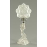 An Art Deco moulded glass table lamp, circa 1930's,