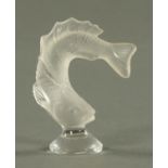 A Lalique moulded and frosted glass paperweight, late 20th century, modelled as a leaping fish,