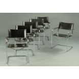 A set of six Matteo Grassi tubular chrome armchairs, with leather backs and seats, 1970's,