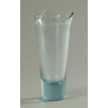 Per Lutken for Holmegaard, a blue glass vase, mid 20th century, with wavy rim and tapering body,