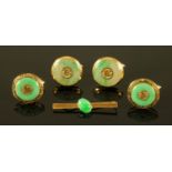 Two pairs of Chinese 14 ct gold cufflinks,