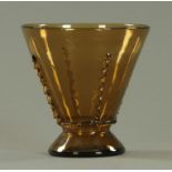 A hand blown smoky amber glass vase, circa 1930/40's, applied trailed and pinched decoration,