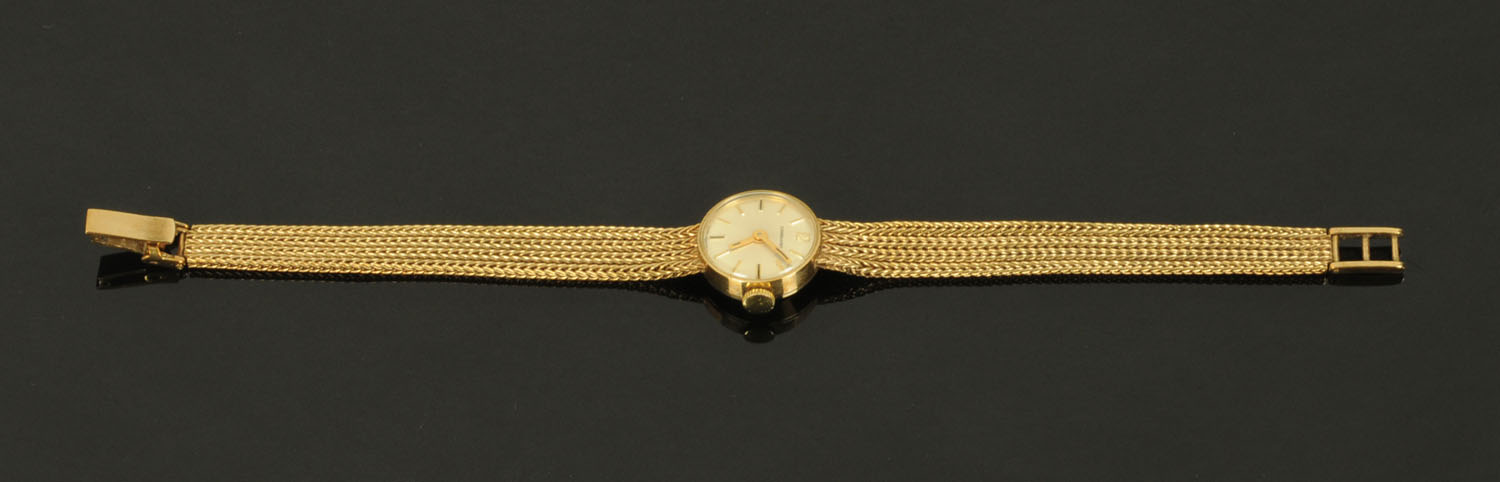 A 9 ct gold wristwatch, by Garrard and complete with 9 ct gold mesh link strap. 16.4 grams gross. - Image 2 of 2