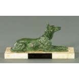 A French patinated spelter figure of an Alsatian, 20th century,
