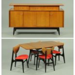 A vintage G Plan Tola and Black dining room suite, 1957, the four chairs with butterfly backs,