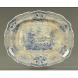 A 19th century blue and white transfer printed "Fairy Villas" pattern turkey plate,