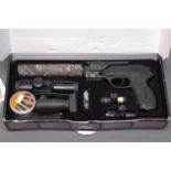 Gammo PT-85 Blowback .177 CO2 air pistol, boxed and with scope, attachments, laser, etc. Serial No.