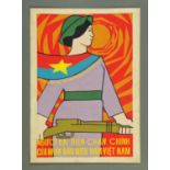 A hand painted Vietnamese propaganda poster, circa 1970's,