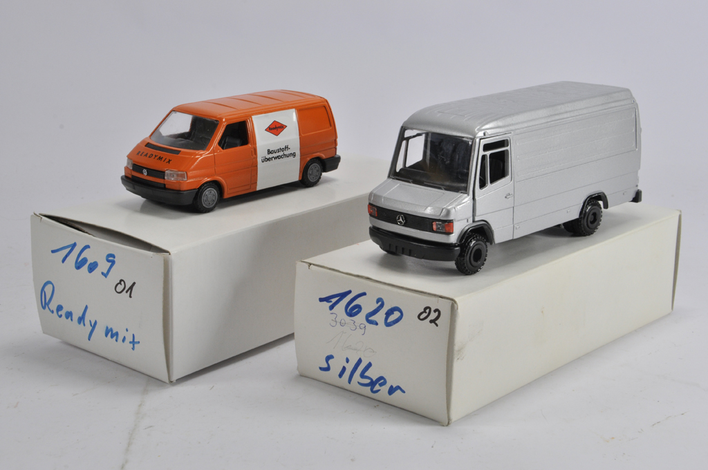 Conrad No. 1609 VW Transporter Van Readymix plus No. 1620 Mercedes Van. M in Boxes. (2)