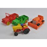 Unusual plastic tractor and vehicle group. Tudor Rose etc. VG to E. (4)