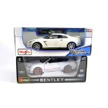 Maisto and Burago 1/18 Diecast Sports Car Duo including Nissan and Bentley models. M in Boxes. (2)