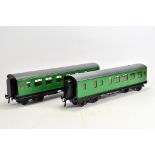 Bassett Lowke Duo of Coaches. Finely restored and finished in alternative Southern green livery.