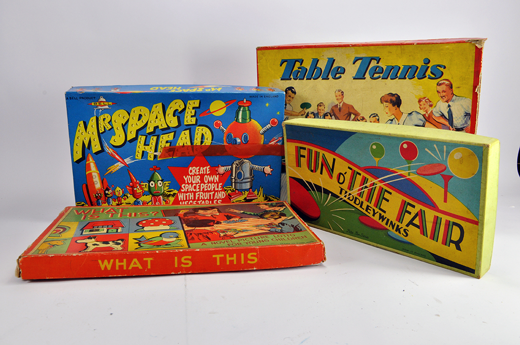 Group of Early Board Games etc including Mr Space Head, Table Tennis and others. Appear complete and