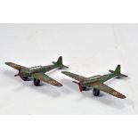 Dinky Toys No.60s Pre-war Fairey Battle Bomber x 2. Camouflage, green/brown. One is F/G, the other