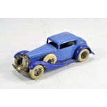 Dinky Toys No.24d Vogue Saloon. Two tone blue, plated metal hubs including spare, white tyres. Minor