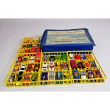 An assortment of diecast cars from mainly Matchbox including carry case. Conditions generally G to