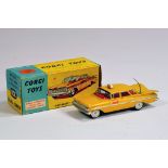 Corgi No. 221 Chevrolet Impala New York Taxi Cab. Yellow with unusual (possibly superdetailed)