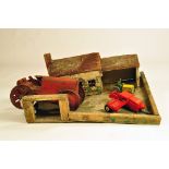 Vintage Wooden Farmyard (unmarked) plus various other toys including Benbros Tractor. Marx Tractor