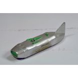 Dinky No. 23s Streamlined (Thunderbolt) Racing Car in silver with green flashes. Generally VG to E.