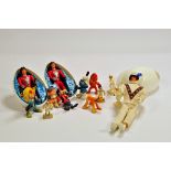 An interesting group of retro vintage plastic / rubber figures including Mork and Mindy, Mego Evel