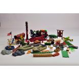 Elastolin Hausser plastic figure group comprising cowboy theme plus other plastic retro toys