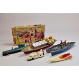 Various plastic ship toys / models plus Airfix Roman Fort and NASA issue. (7)