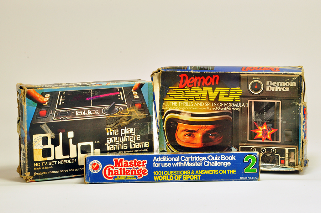 Group of retro / vintage / collectable games including Blip, Demon Driver and one other. Appear