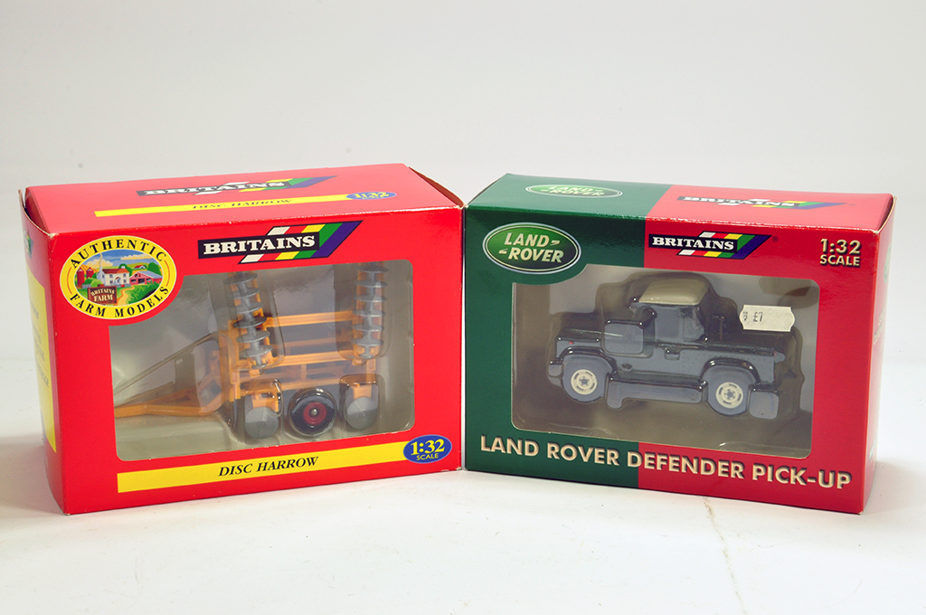 Britains 1/32 Disc Harrow plus Land Rover Defender Pickup. M in Boxes. (2)