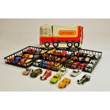Large group of Mainly Matchbox Toy Cars contained in Carry Case. Generally G to E. (qtY)